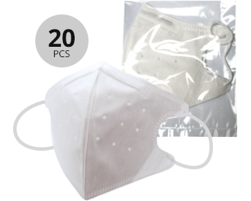 Box of 20 indivdually wrapped, disposable white masks